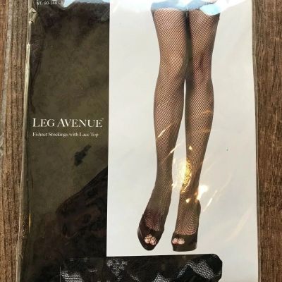New Leg Avenue 9027 Fishnet Thigh High Stockings With Lace Top 90-160 lbs