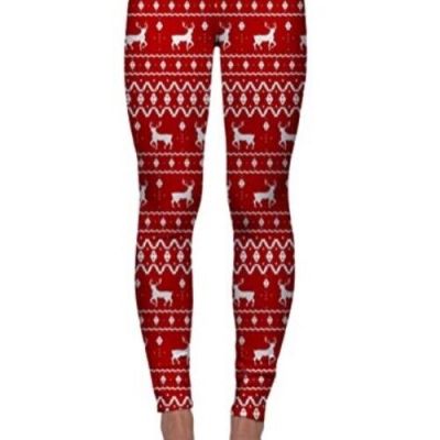 Tipsy Elves Christmas Red Reindeer Leggings Size Medium