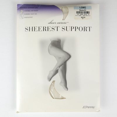 Vintage JCPenney Sheer Caress Sheerest Support Control Pantyhose LONG BONE 81