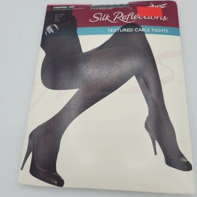 NEW- Hanes Silk Reflections  Control Top Textured Cable Tights Size AB /GREY