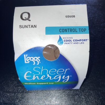 L’eggs-Sheer Energy-Size Q Suntan-Control Top-Medium Support Leg-65608-New