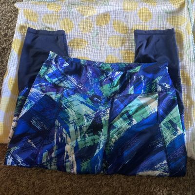 RBX Blue Multi Colored Mesh Active Cropped Leggings Women’s Size L