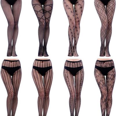 8 Pairs Lace Tights Fishnet Floral Stockings Lace Patterned Tights Small Hole Pa