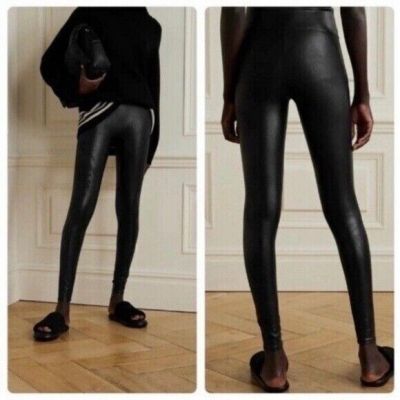 Spanx Sz XS Vegan Faux Leather Black Leggings Pants Skinny Leg