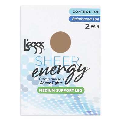 L'eggs Sheer Energy Medium Leg Support Control Top Tights, 2 Pair Nude Size B