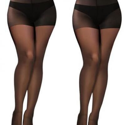 Buauty 2 Pairs Sheer Tights for Women -20D High Waist women's Medium Black