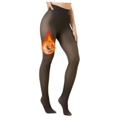Fleece Lined Tights for Women Large-X-Large 1pc - Black Sheer 220g-Thin Fleece