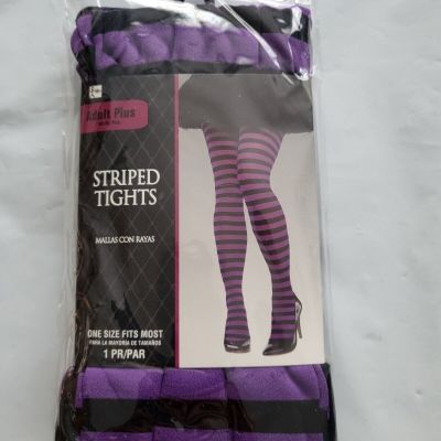 Plus Size - Adult Women's Purple & Black Striped Tights Black/purple