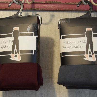 Fleece Lined Fashion Leggings NWT Size L/XL Lot of 2 Gray & Burgundy
