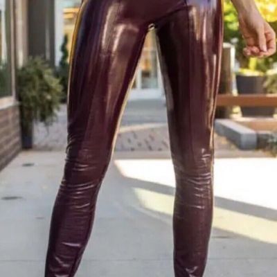 SPANX Faux Patent Leather Liquid Gloss Leggings 20301R Ruby New Size XS