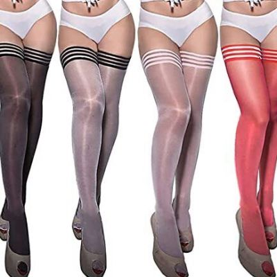 E EASILK Women's Antiskid Silicone Lace Top Thigh High Silk Stockings 4 Pairs...
