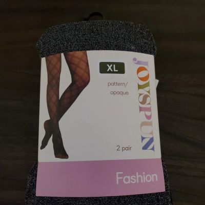 1 Pack of 2 Joyspun Opaque & Silver Black Crushed Plum Shimmer Tights Size XL