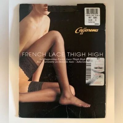 Caffarena Black French Lace Thigh High Stocking 85-130 lbs NWT