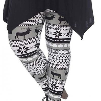 Reindeer and Snowflake Plus One Size Fits Most Printed Leggings Grey/White