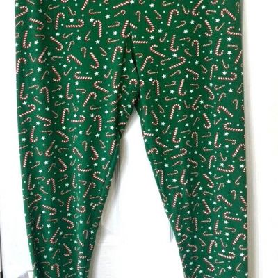 Christmas leggings size 2X green candy canes stretch never worn soft