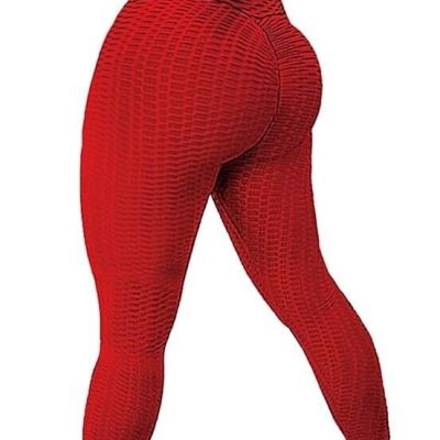 Women's High Waist TIKTOK Leggings Butt Lifting Stretchy Workout ( Red - XL )