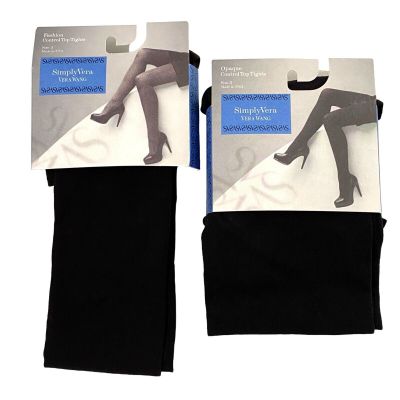 Simply Vera Wang Opaque Fashion Control Top Tights Size 3 Black Lot of 2 Packs