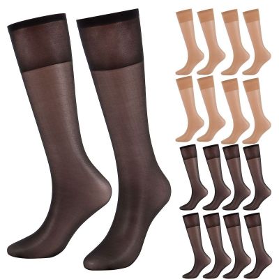 4/8 Pairs Women's Sheer Compression Stockings Knee High Socks Stretchy Solid 20D