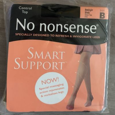 Vtg No Nonsense Pantyhose B Control Top Midnight Black USA New Smart Support