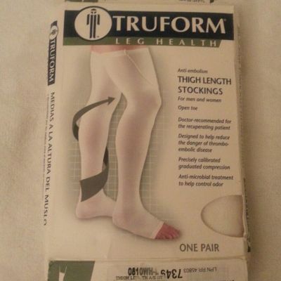 Truform Leg Health Thigh Length Open Toe Stockings L Large white 18 mmHg