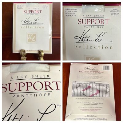 Vtg Kathy Lee Silky Sheer Support Pantyhose White Medium Tall Control Top