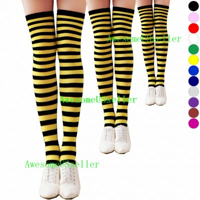3 Women's Striped Thigh High Socks Sheer Over The Knee Plus Size Stockings USA
