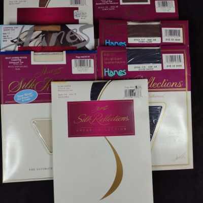 Vintage Sealed Hanes Pantyhose Lot Of 7 Silk Reflections Multi Color Size AB