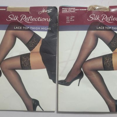 Silk Reflections Lace Top Thigh Highs Womens Hanes Stockings Sz AB Little Color