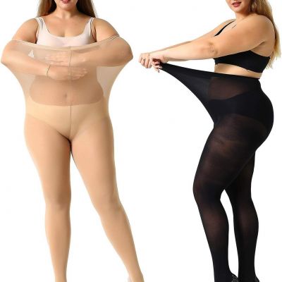 MANZI Women's 2 Pairs Plus Size Control Top Tights Ultra-Soft Panty Hose