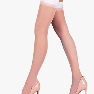MILA MARUTTI 20 Denier sheer nylon stockings, Size XL, White color, New