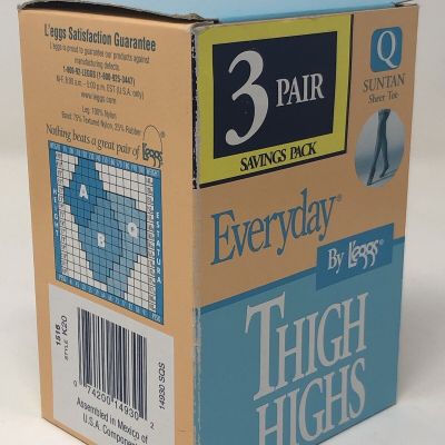 Vintage 1980s Leggs Everyday Suntan Pantyhose 3-pair Pack, Size Q