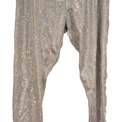 Funstigators Holographic Party Dance Disco Leggings SZ XL Silver Fun Workout