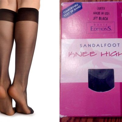 Lot 18 Pairs Basic Editions Sandalfoot Toe Knee High Black Regular One Size
