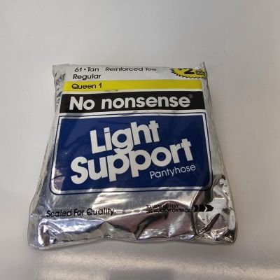 No Nonsense Light Support Pantyhose Reinforced Toe Queen 1 65 Tan Vtg NOS 1990