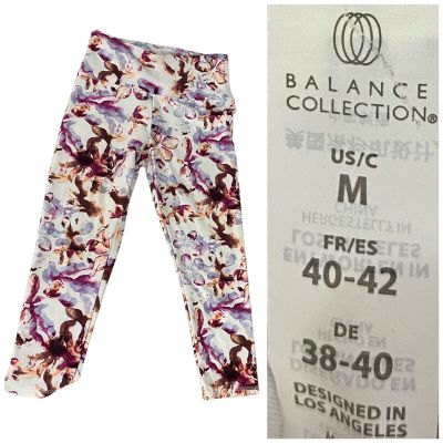Balance Collection Leggings Womens Medium Athleisure Yoga Floral Purple Brown