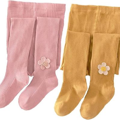 Silkglory Tights for Girls, (2 Pack) Stockings for Girl, Knit Cotton Toddler Pan