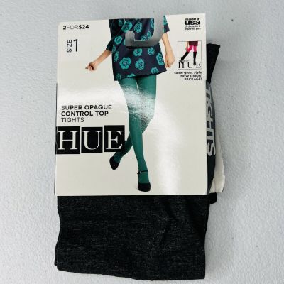 NWT Hue Super Opaque Control Top Tights Size 1 Graphite Heather 1 Pair Pack New