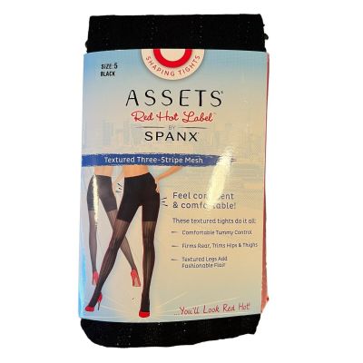 Spanx Assets Black 3 Stripe Mesh Shaping Tights Size 5 New