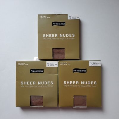3 No Nonsense Sheer Nudes Control Top Pantyhose Size D Medium NN8156 66293-4 *