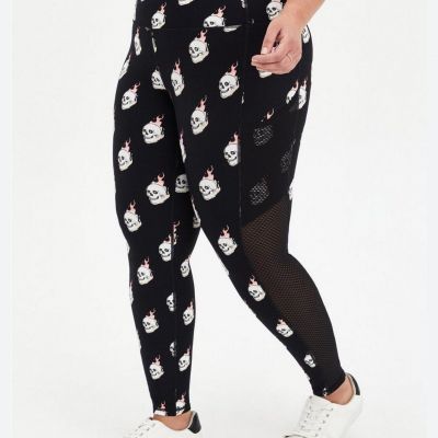 Torrid Active Women’s Plus Size Leggings Black Skull Flames Mesh Size 2X Biker