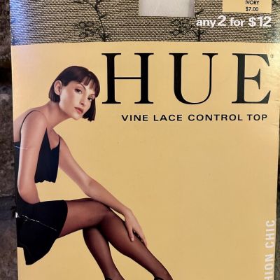 Vintage Hue Vine Lace Control Top Pantyhose, Sz 1 Ivory, Nylon Lycra