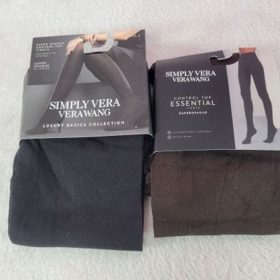 NEW Simply Vera Wang Size 2 BROWN BLACK Super Opaque Control Top Tights Hose