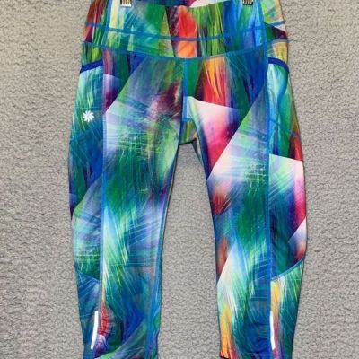 Athleta Leggings Women 2XS Green Blue Multi Geo Stretch Cropped Yoga Gym Workout