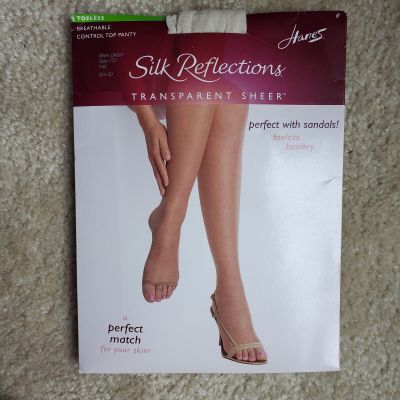 Hanes Silk Reflections Toeless Pantyhose Sz CD Transparent Sheer Skin Matching