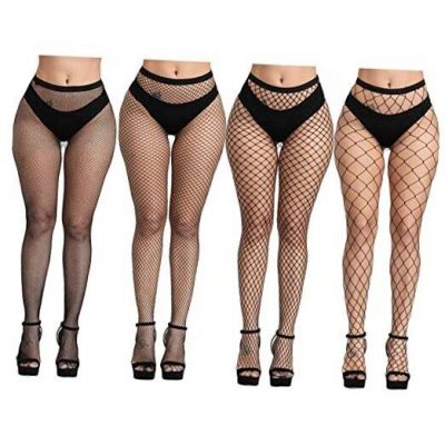 Women Fishnet Tights Suspender One Size 4 Pair A: 4 Size Net Black Tights