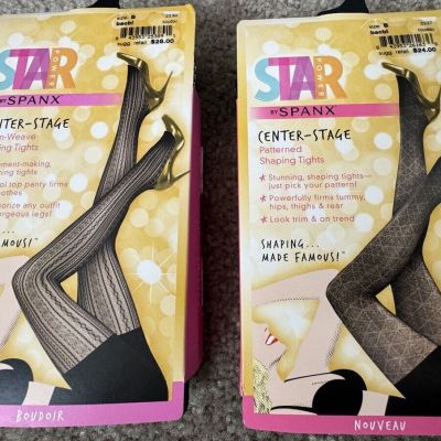 Spanx By Star BUNDLE Patterned Shaping Tights Ribbed Row Black Control B NEW