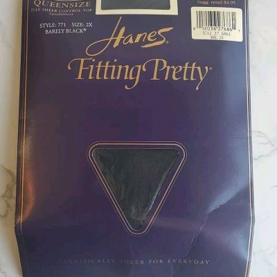 Vintage Hanes Fitting Pretty Control Top Pantyhose Queen Barely Black 2X. A8