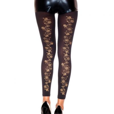 sexy MUSIC LEGS golden FLOWERS floral OPAQUE leggins FOOTLESS tights PANTYHOSE