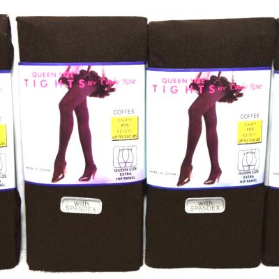 4 New Footed Coffee Dark Brown Opaque Tights Pantyhose Lot Queen Q Size 5'3-5'11