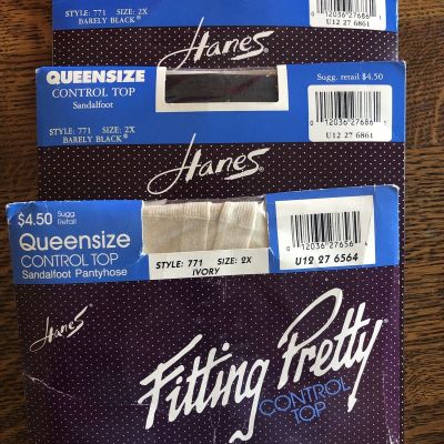 Hanes Fitting Pretty Control Top 2X Lot Of 3 Pair 1 Ivory 2 Barely Black